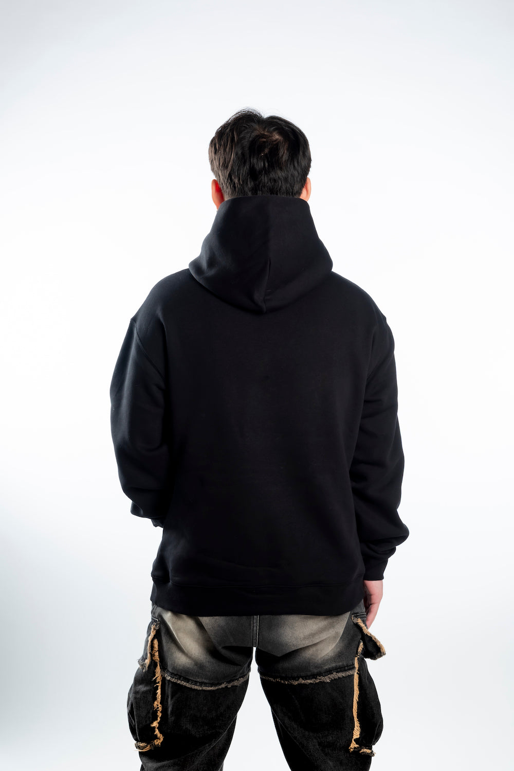 Men's Relaxed Hoodie — Black - Black Embroided Logo