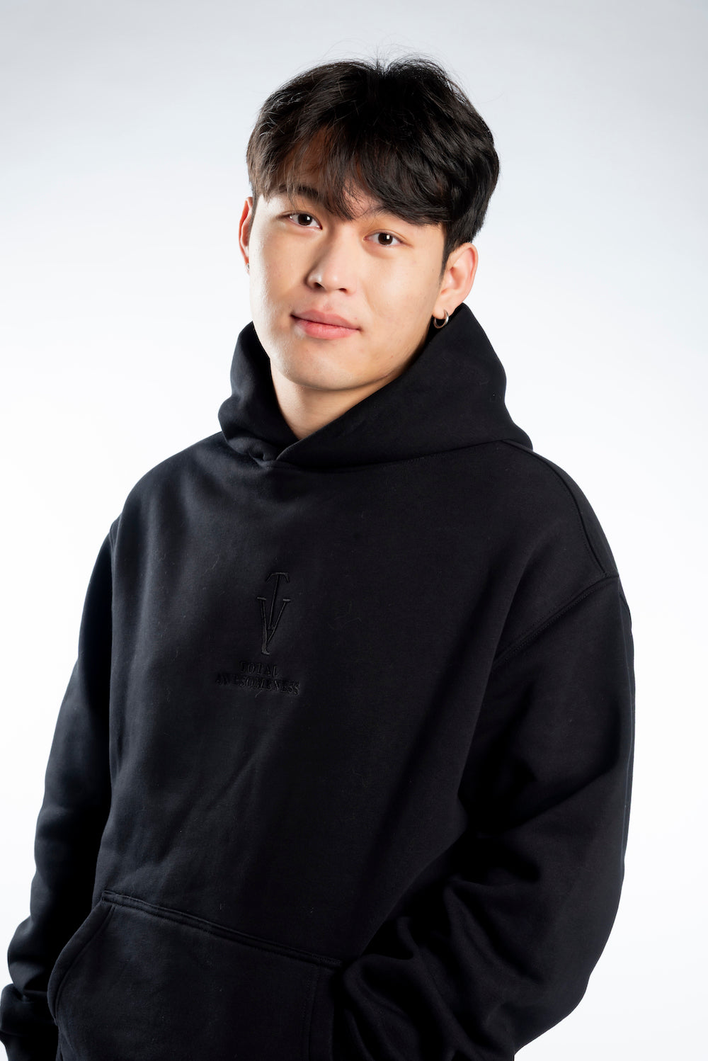 Men's Relaxed Hoodie — Black - Black Embroided Logo