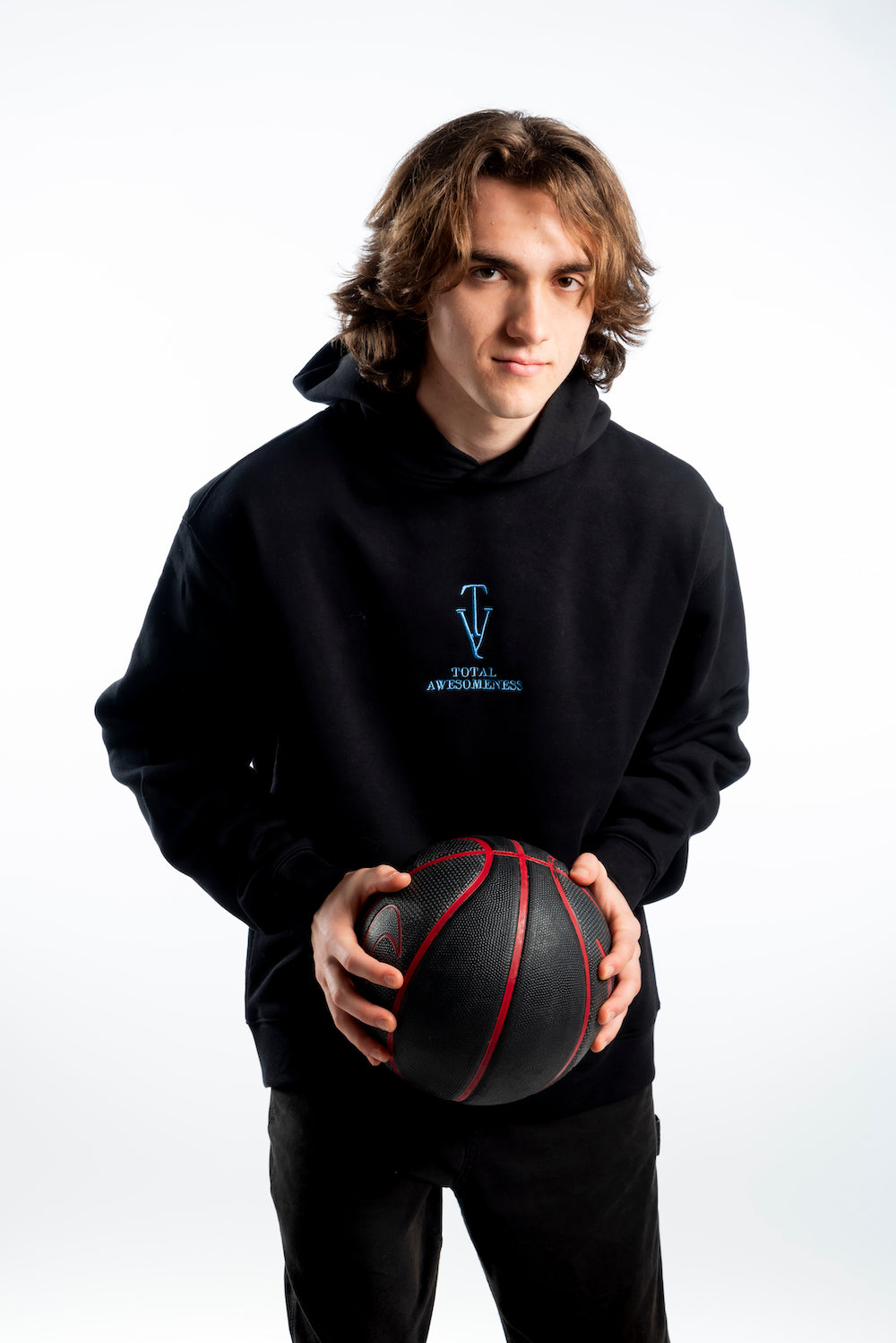 Men's Relaxed Hoodie — Black - Blue Logo embroidered and Picture on Back