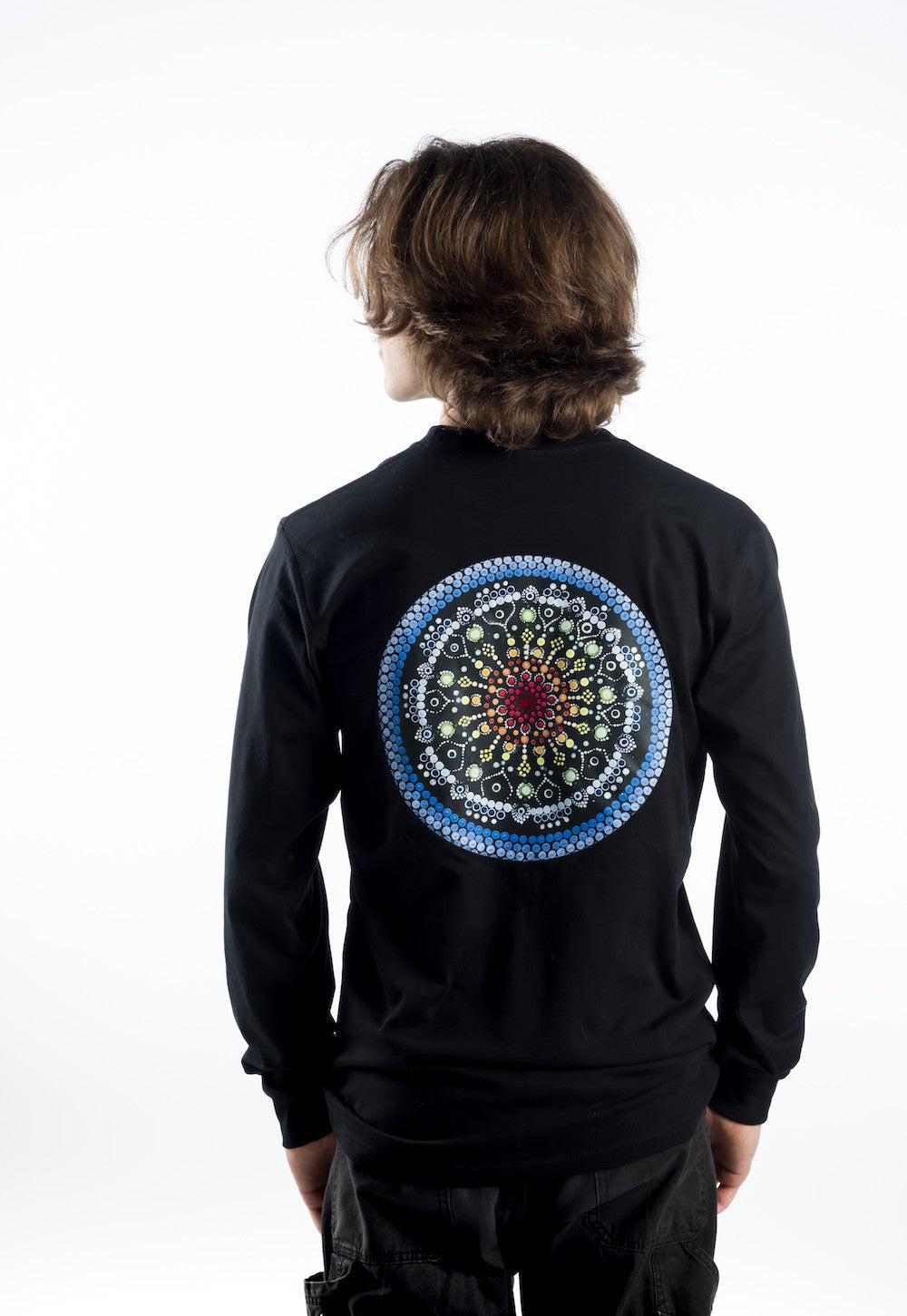 Men’s Long Sleeve T-shirt – Blue Logo and Blue Full Words with Blue Picture on Back - Printed