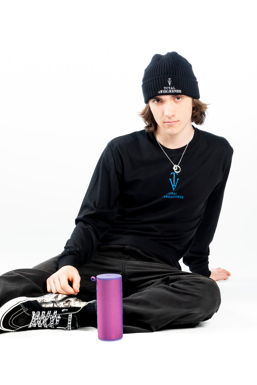 Men’s Long Sleeve T-shirt – Blue Logo and Blue Full Words with Blue Picture on Back - Printed