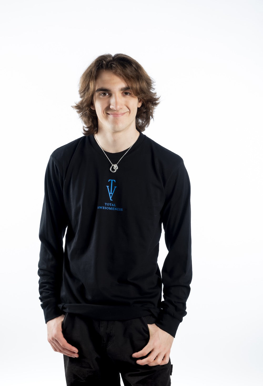 Men’s Long Sleeve T-shirt – Blue Logo and Blue Full Words with Blue Picture on Back - Printed