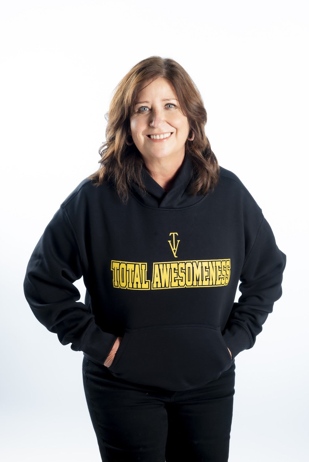 Women's Relaxed Hoodie - Black - Gold Logo - Printed