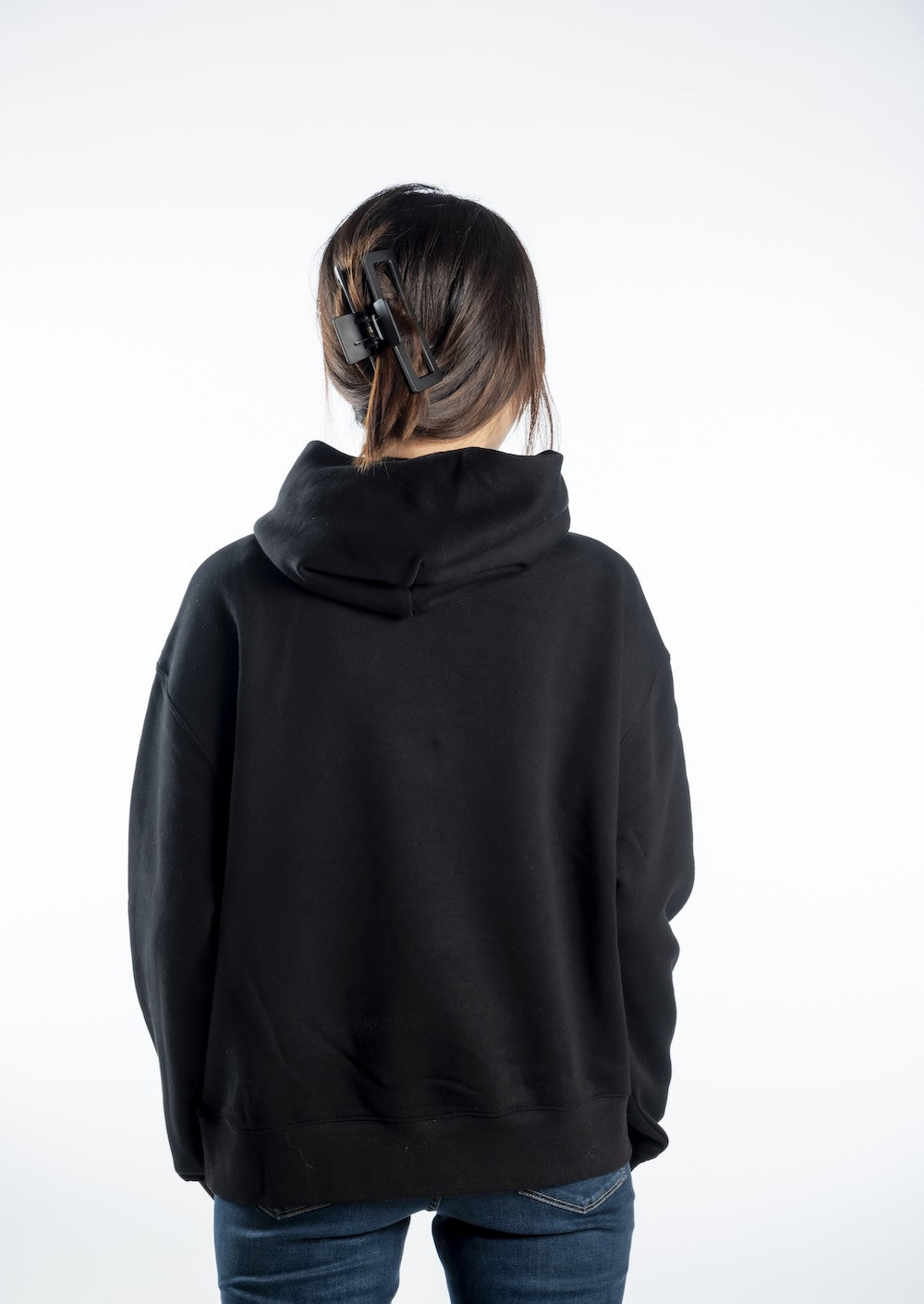 Women's Relaxed Hoodie - Black - White Logo - Embroidery
