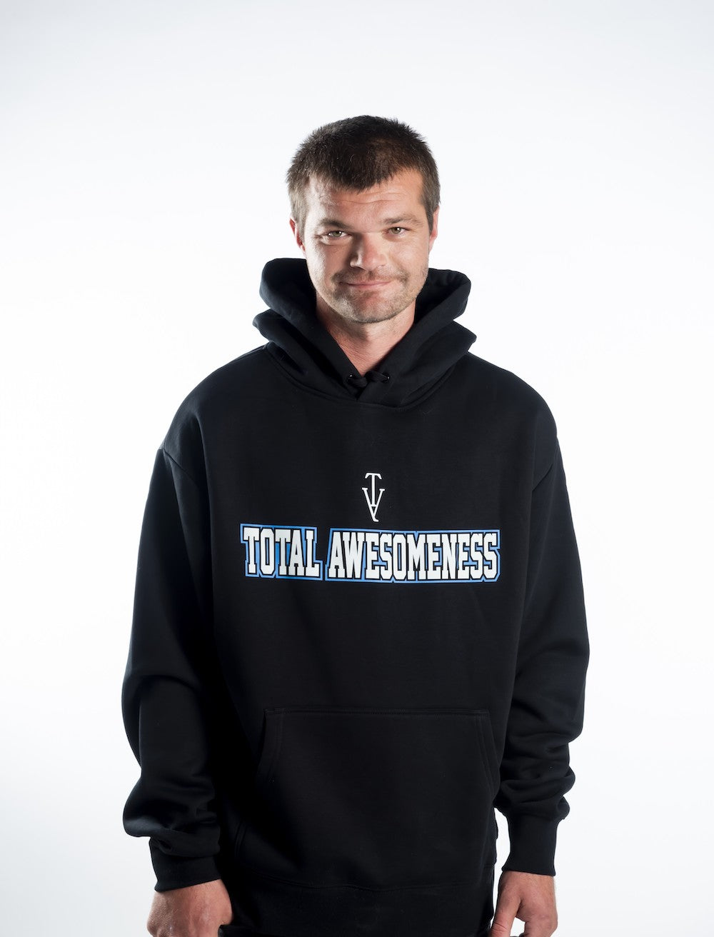 Men’s Heavy Hoodie – Black with White & Blue Logo