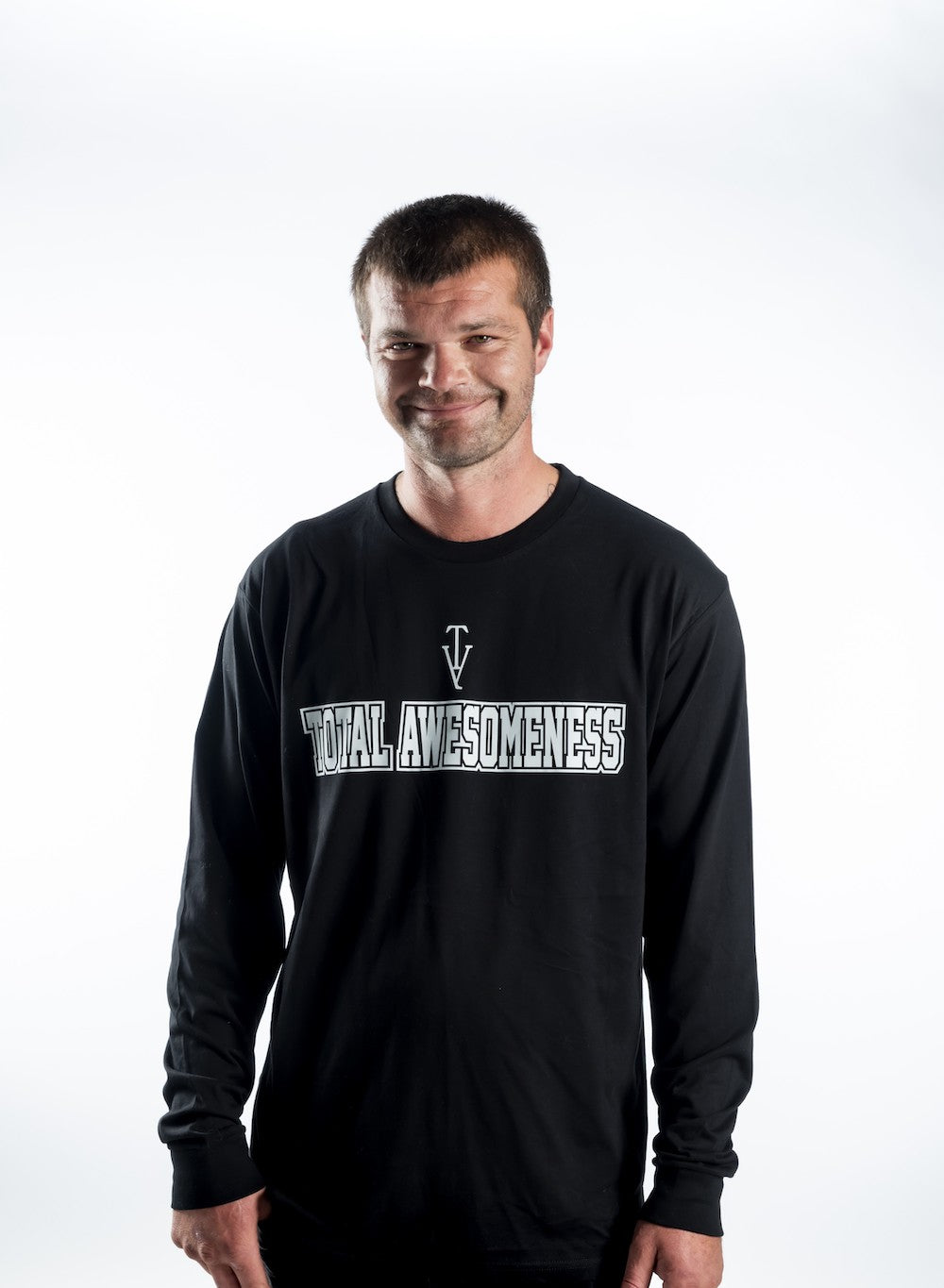 Men’s Long Sleeve T-shirt – Black with White Logo Printed