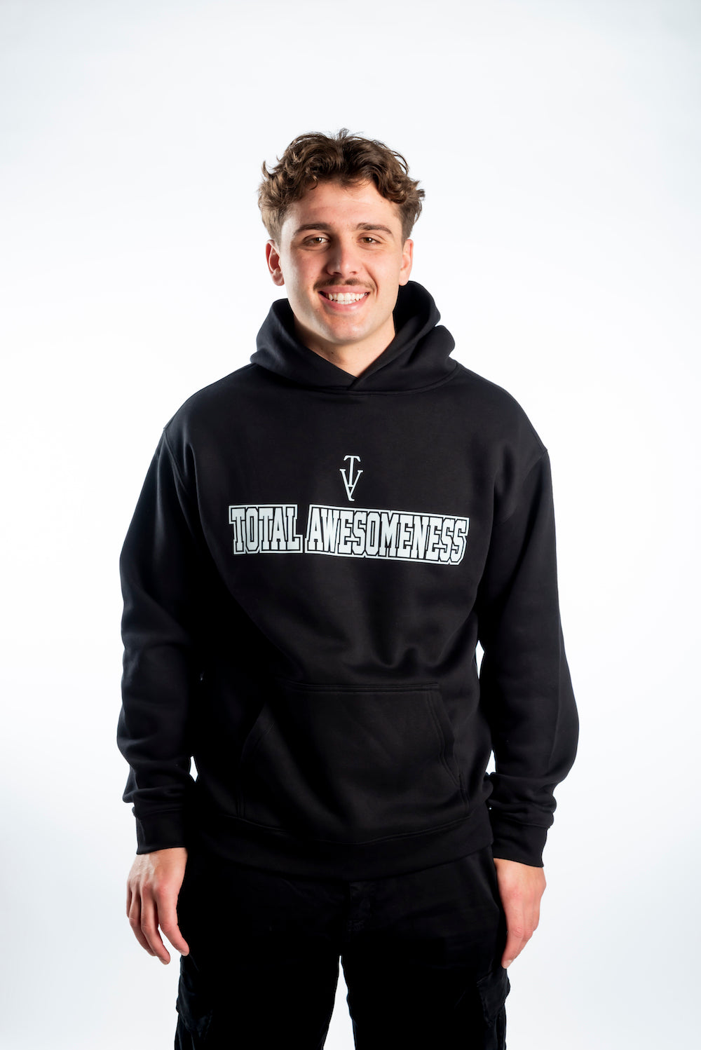 Men’s Heavy Hoodie – Black with White Logo Printed