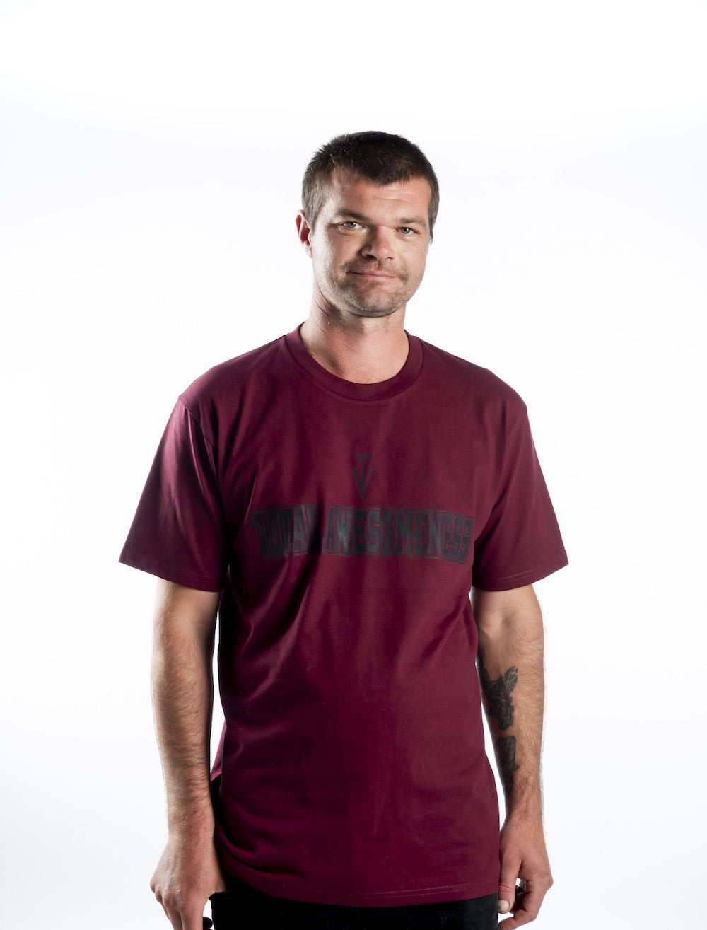Men's Short Sleeve T-shirt - Burgundy - Black Logo