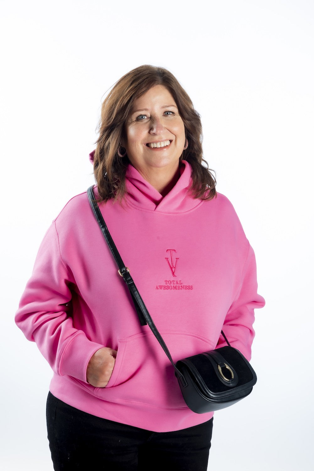Women's Relaxed Hoodie - Charity Pink - Pink Logo - Embroidery