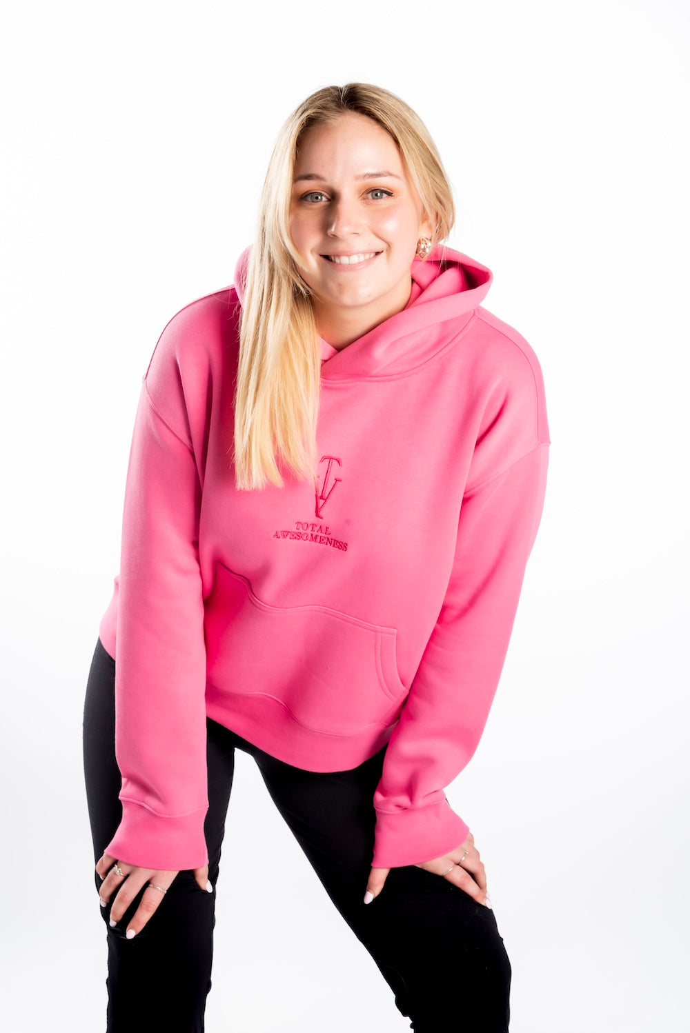 Women's Relaxed Hoodie - Charity Pink - Pink Logo - Embroidery