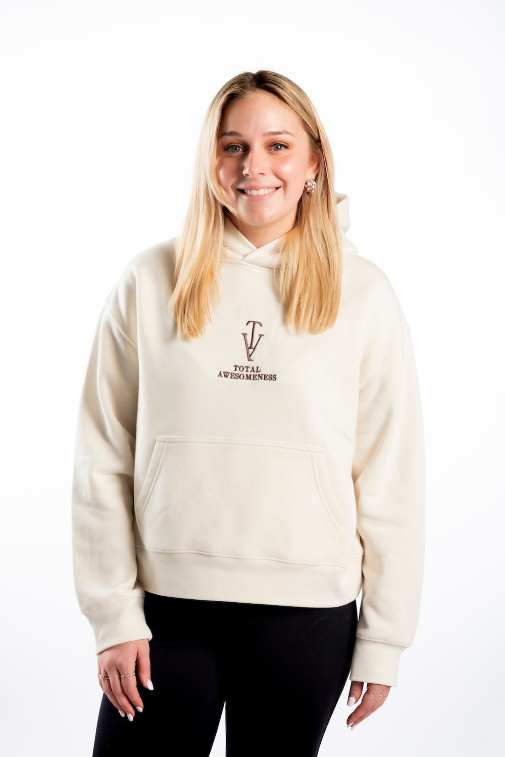 Women's Relaxed Hoodie - Ecru - Chocolate Logo - Embroidery