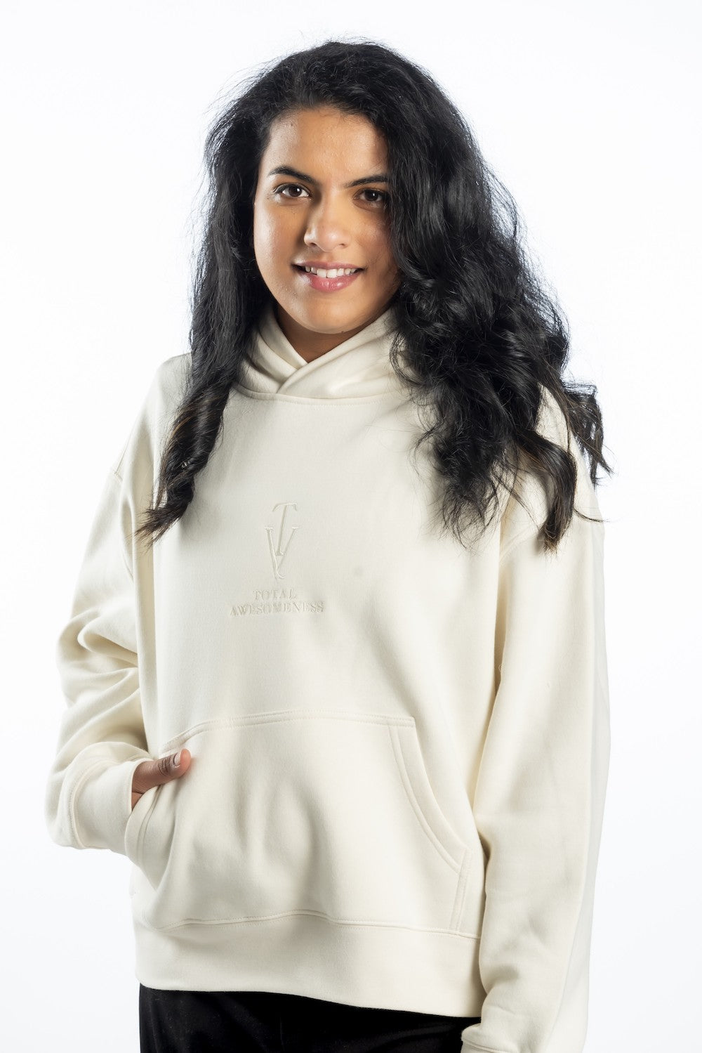 Women's Relaxed Hoodie - Ecru - Cream Logo - Embroidery