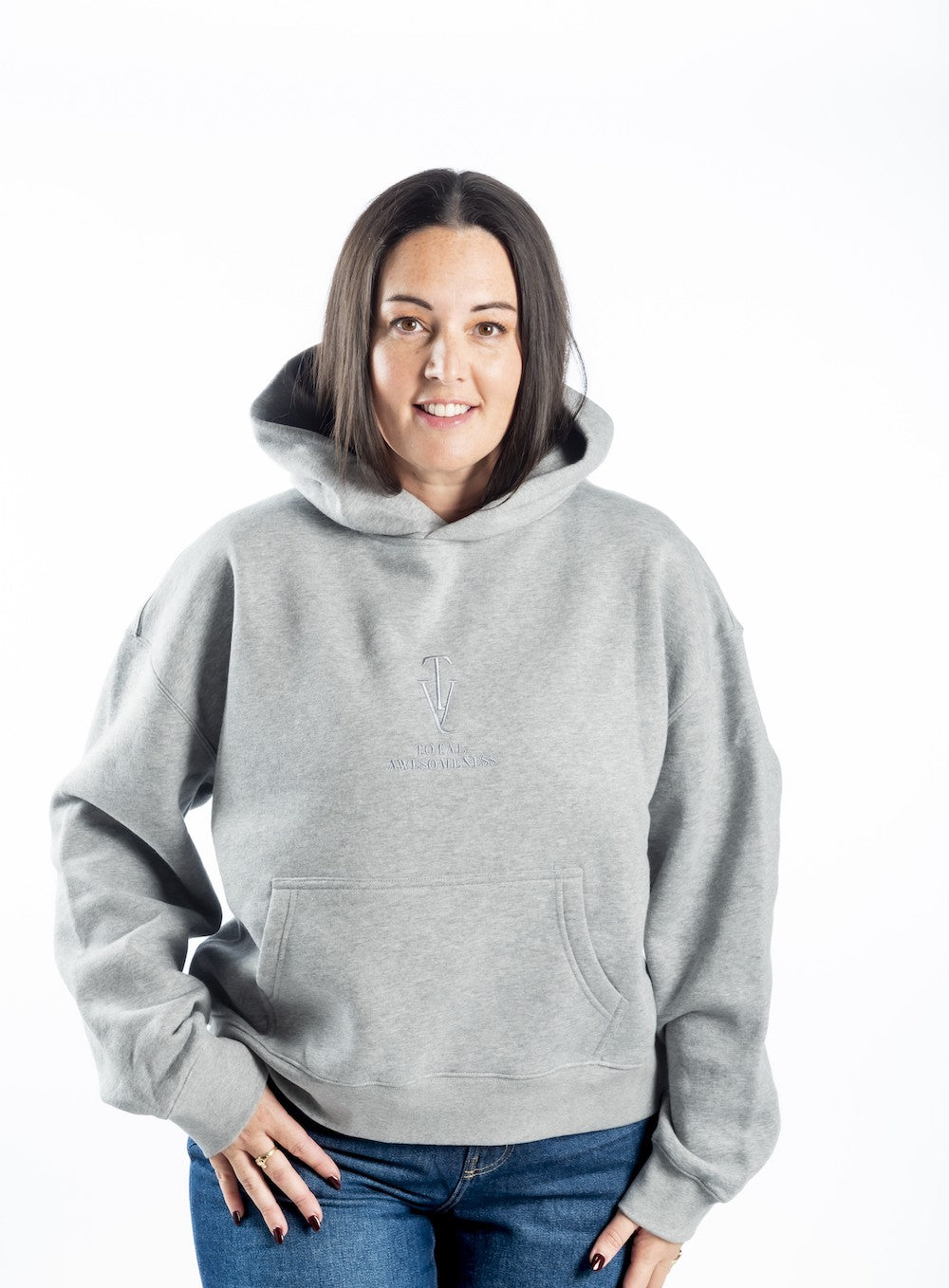 Women's Relaxed Hoodie - Grey Marle - Grey Logo - Embroidery