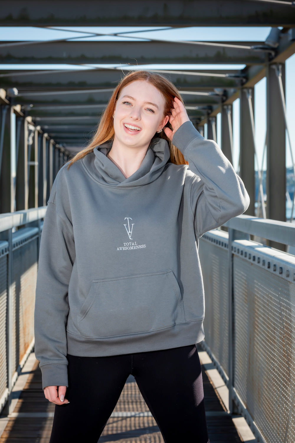 Women's Relaxed Hoodie - Shadow - White Logo - Embroidery