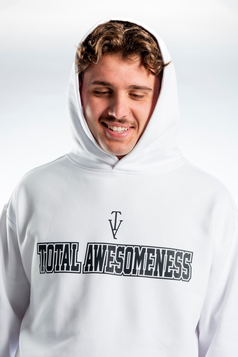 Men's Relaxed Hoodie - White — Black Logo - Printed