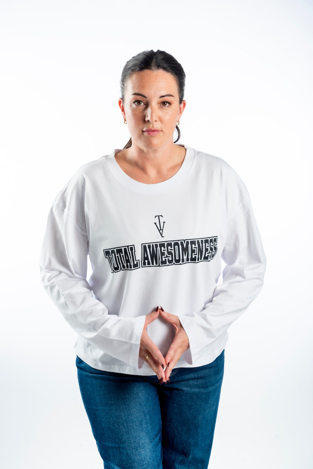 Women's Long Sleeve T-Shirt – White - Black Logo - Printed