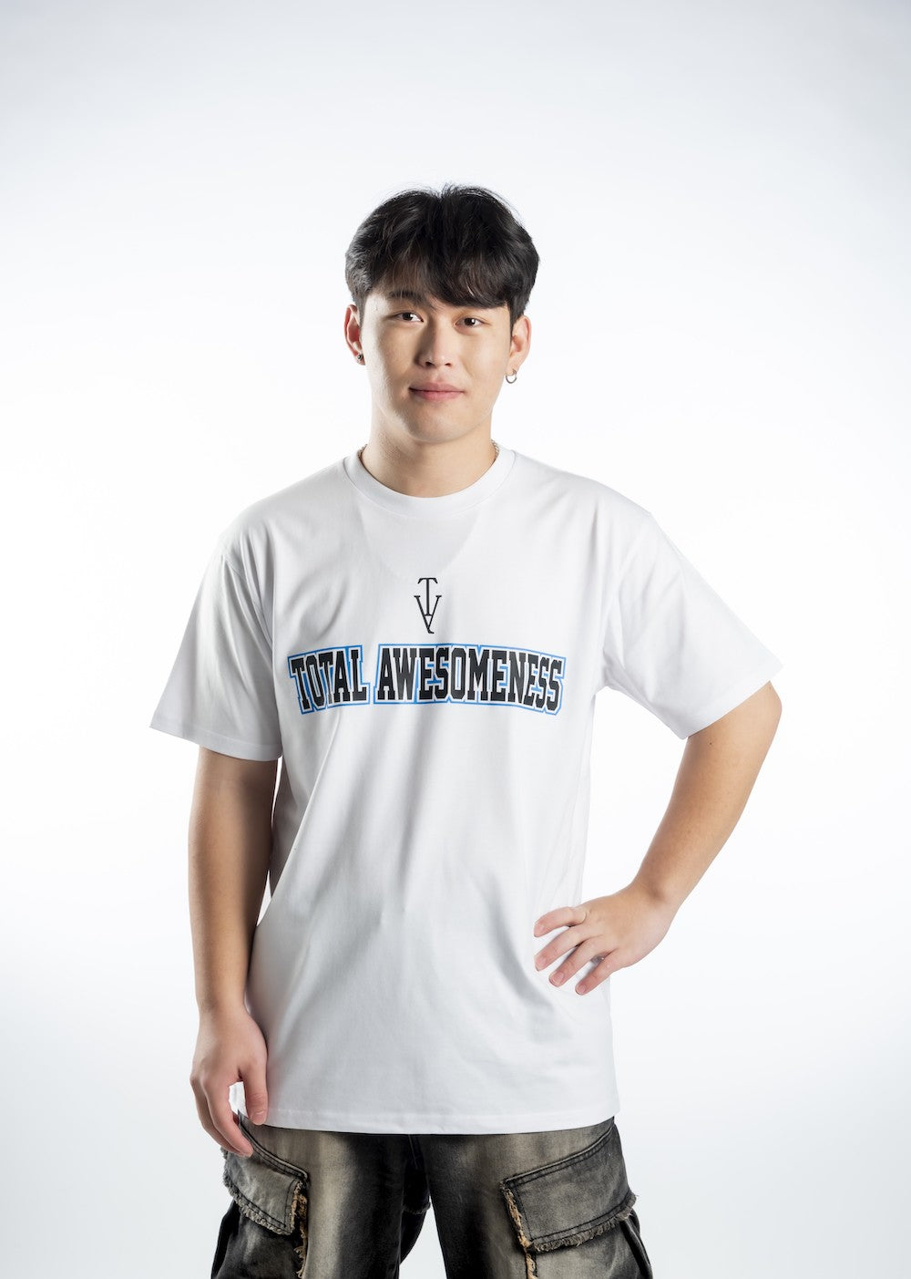 Men's Short Sleeve T-Shirt - White – Black Logo Blue Outline