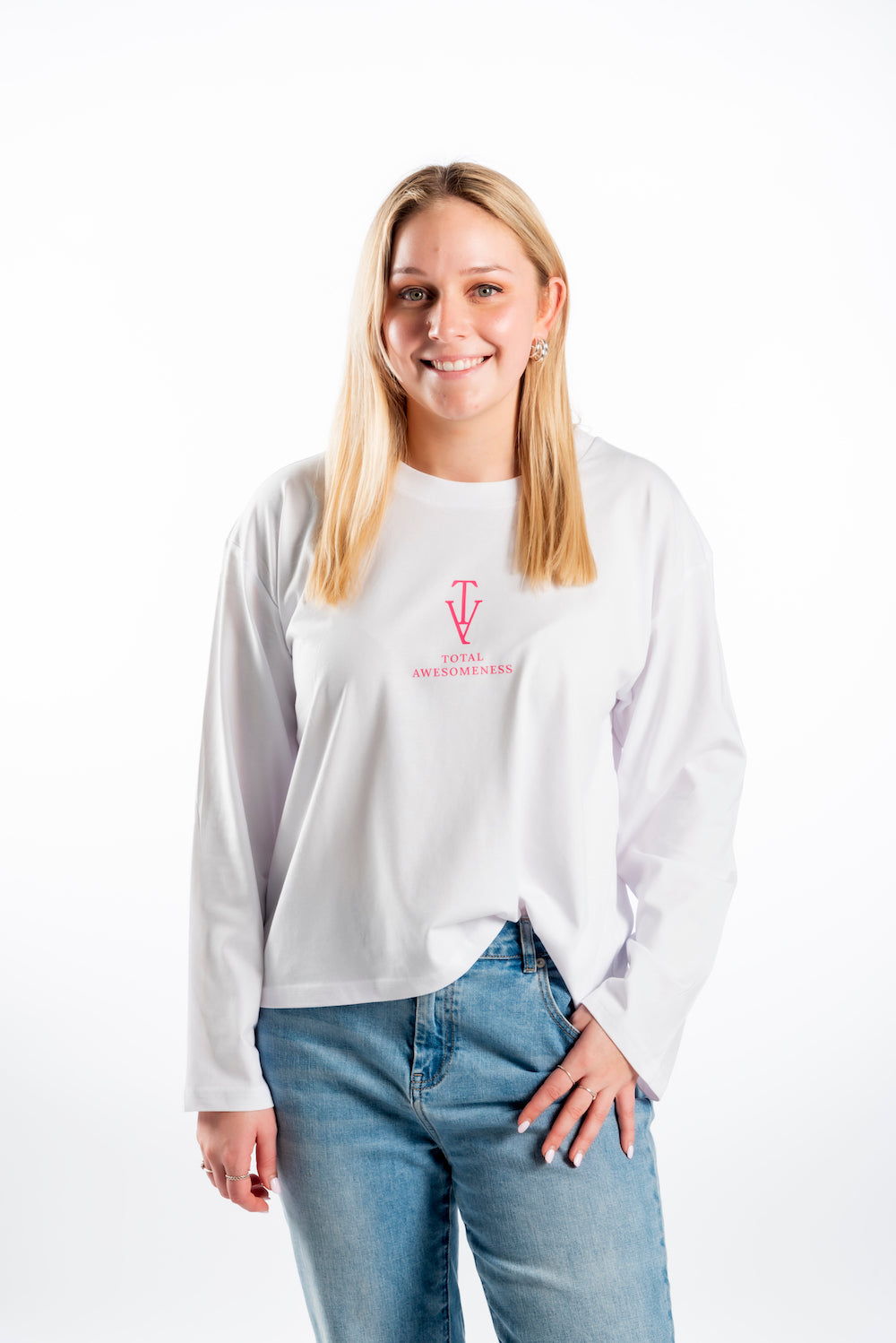 Women's Long Sleeve T-Shirt – White - Pink Logo