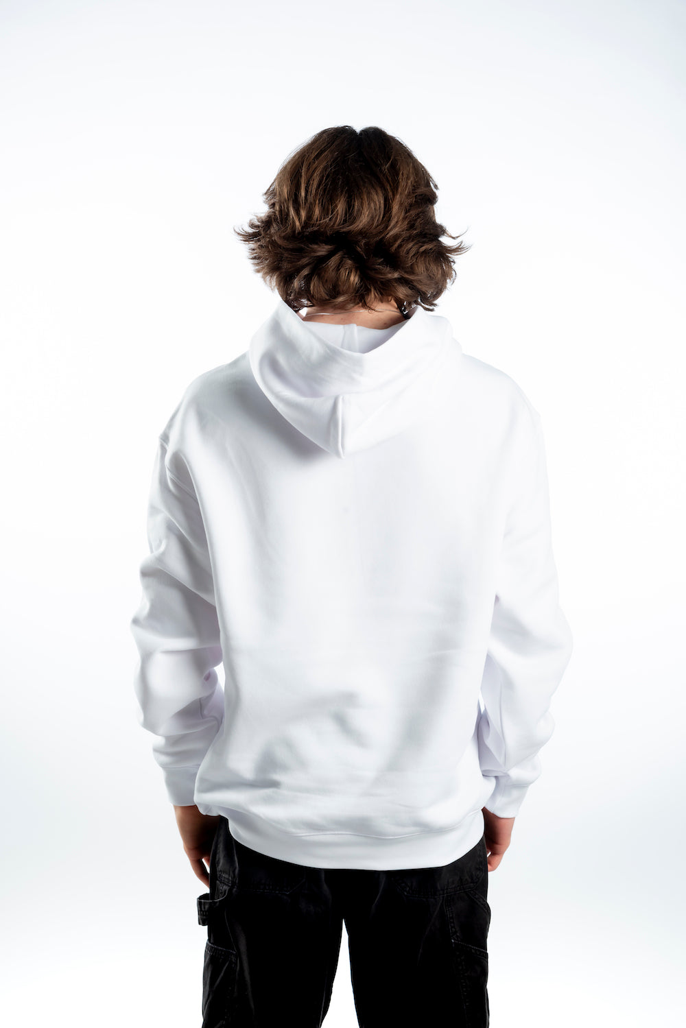 Men's Relaxed Hoodie - White - Black Logo - Printed
