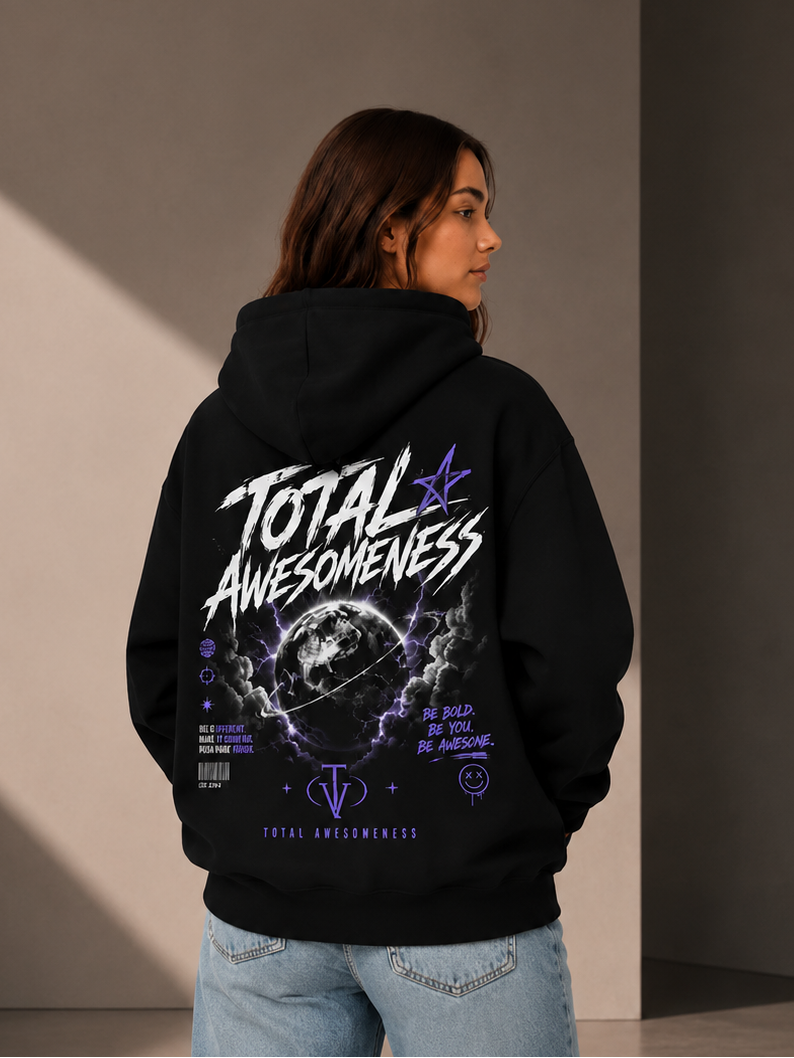 Women’s Classic Hoodie - Black - Purple Embroidered Logo - Picture on Back - Printed