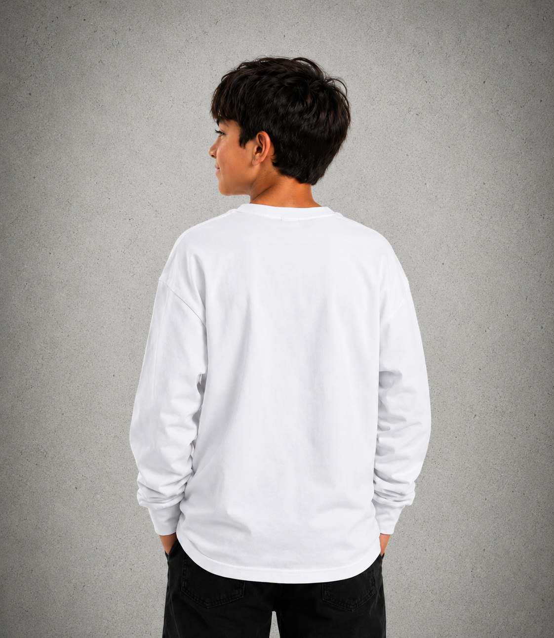 Youth Long Sleeve T-Shirt – White - Blue Logo, Words & Outline & Picture - 2