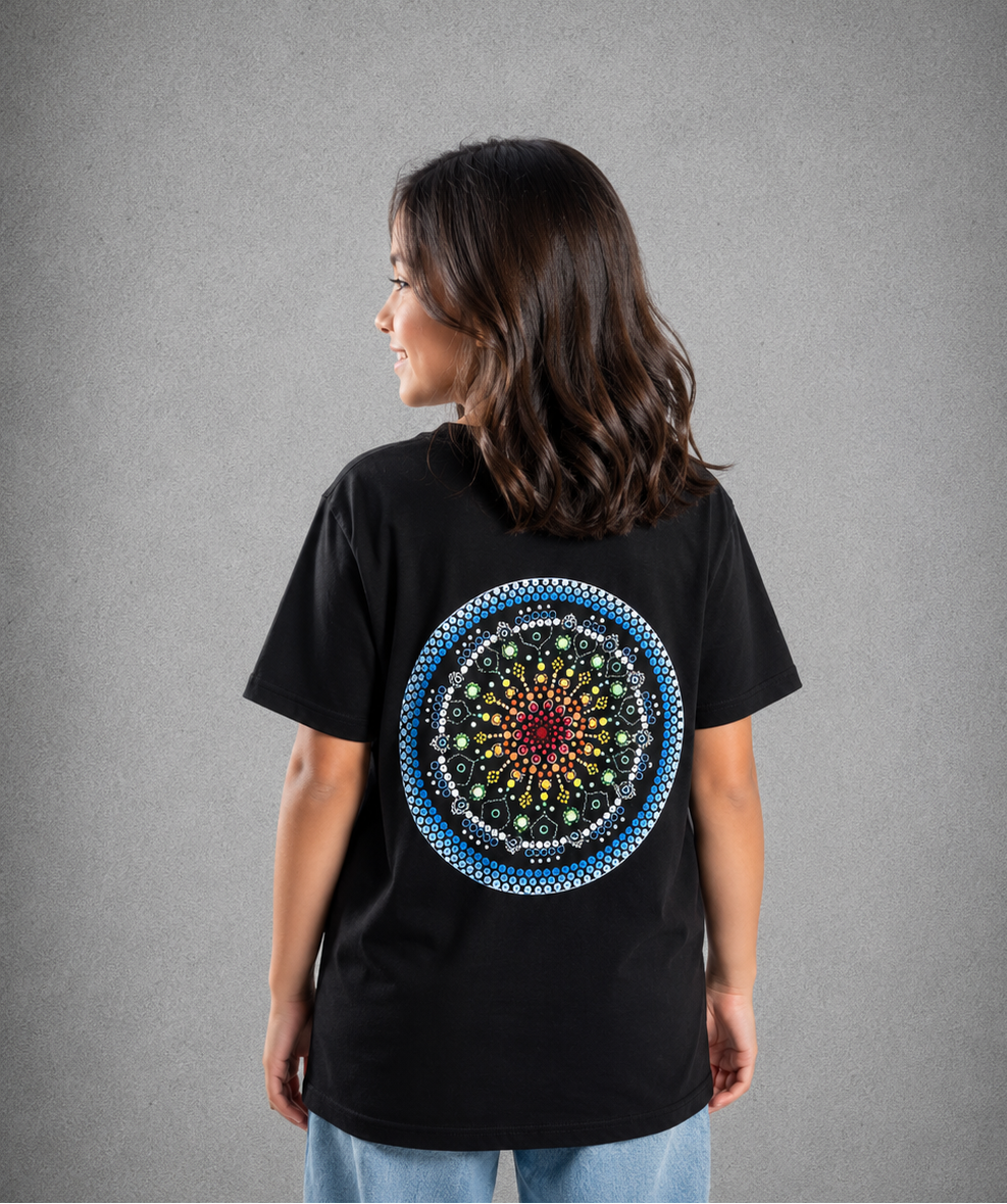 Youth Short Sleeve T-Shirt – Black - Blue Logo Words & Outline & Picture