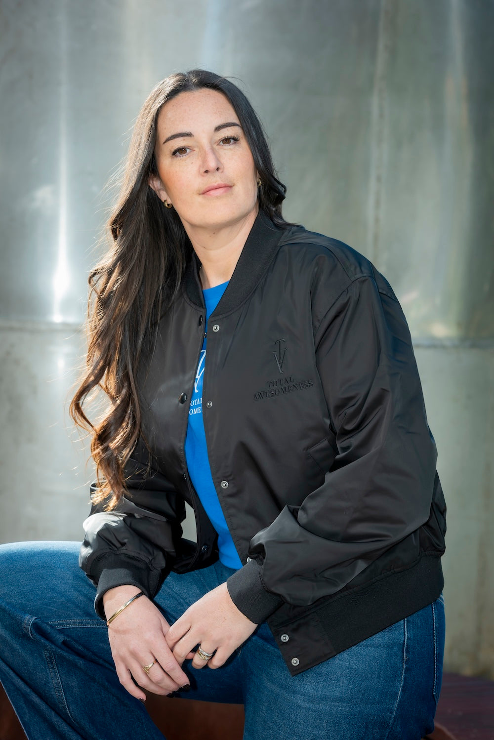 Women's College Bomber Jacket - Black - Embroidered Black Logo