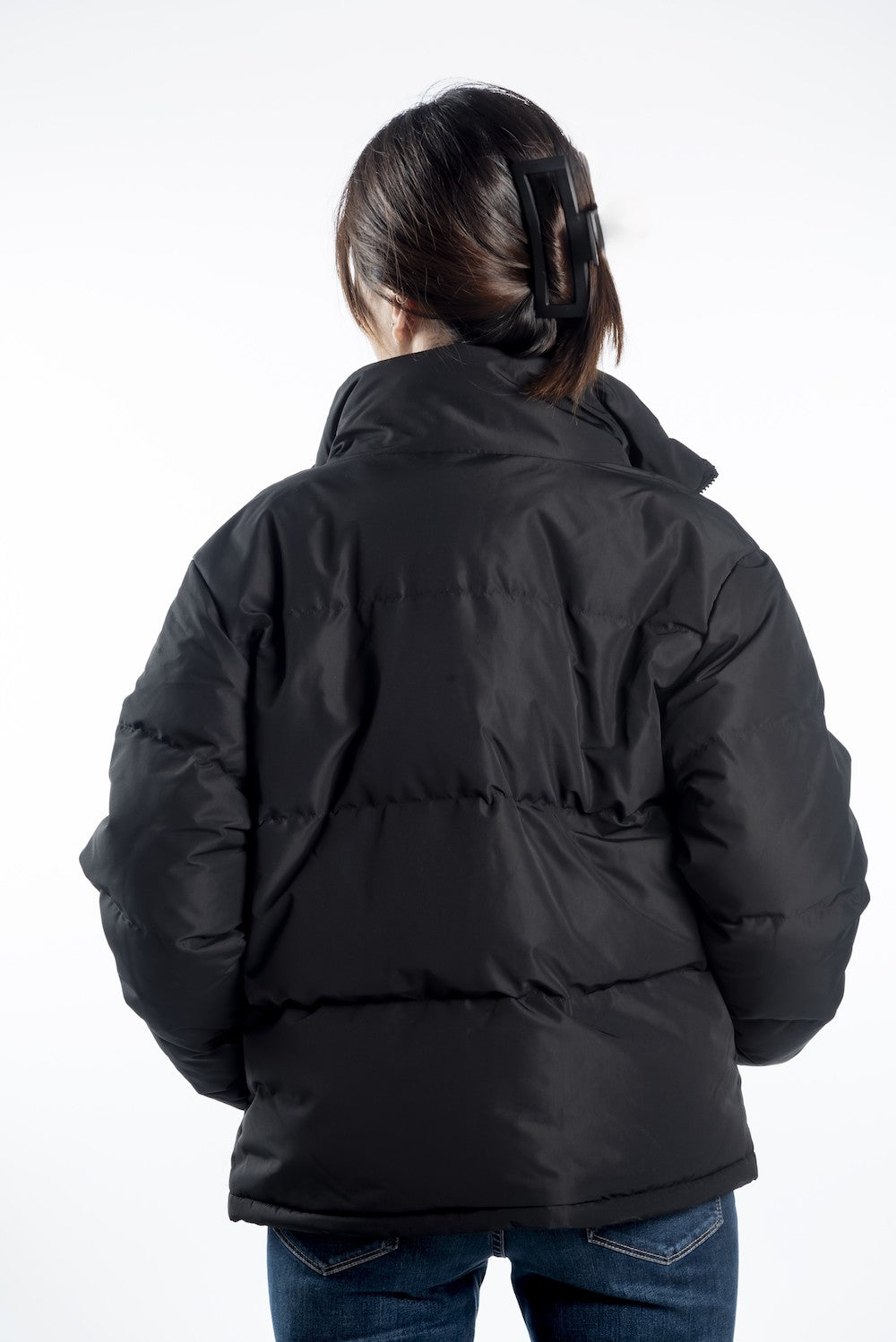 Women's Puffer Jacket - Black - Embroidered Black Logo