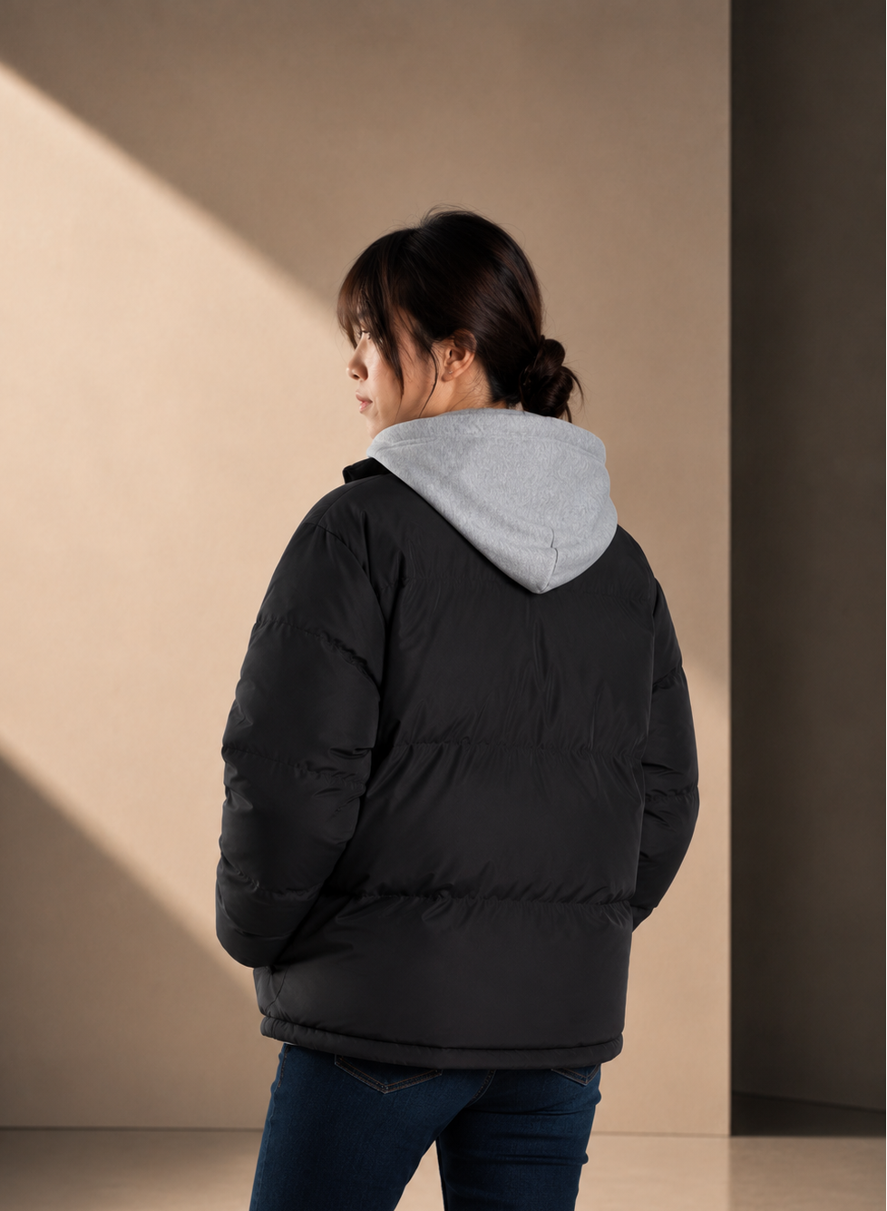 Women's Puffer Jacket - Black - Embroidered Black Logo