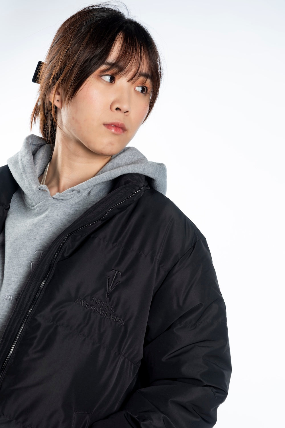 Women's Puffer Jacket - Black - Embroidered Black Logo