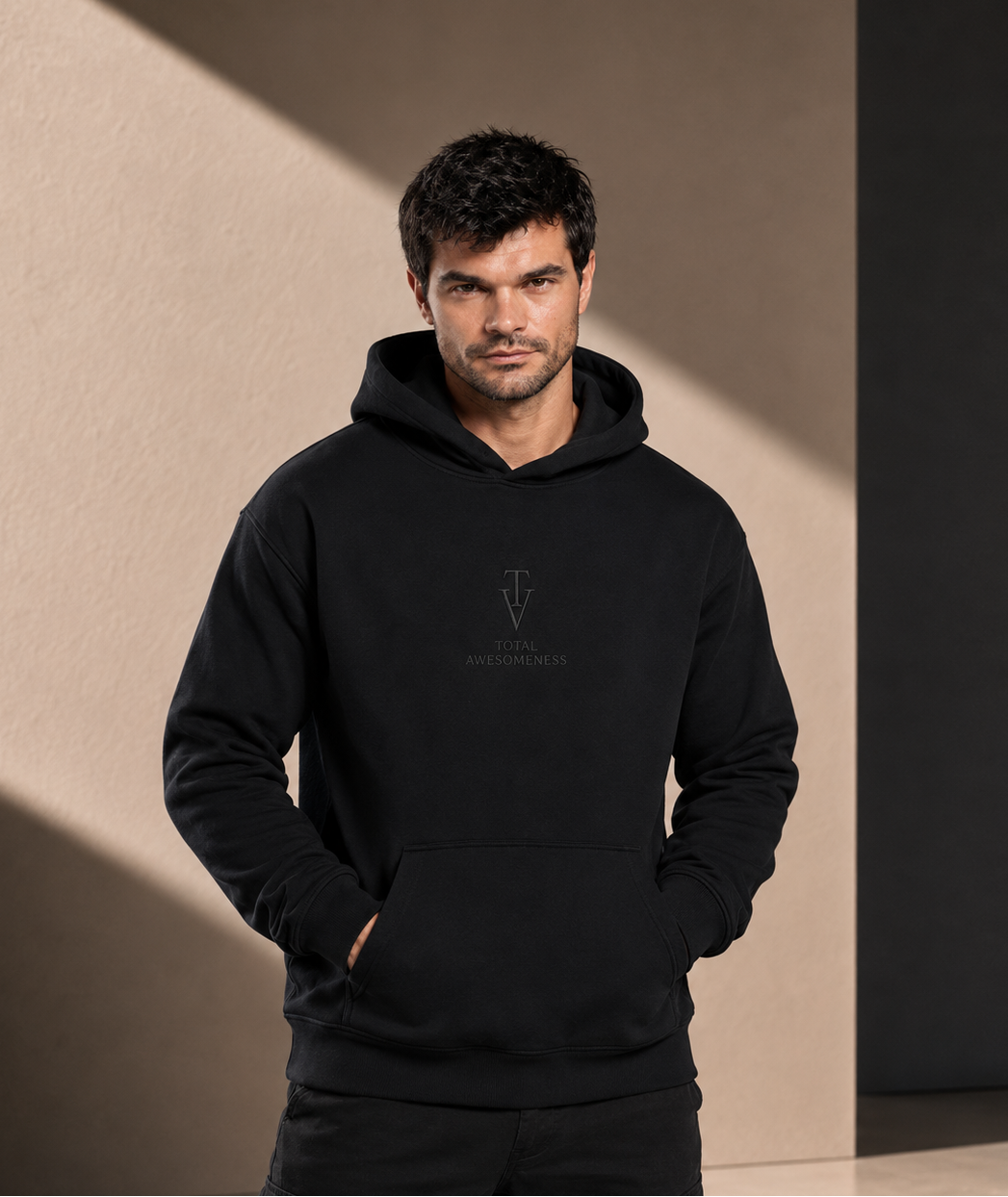 Men’s Heavy Hoodie Black - Black - Black Logo Embroidery