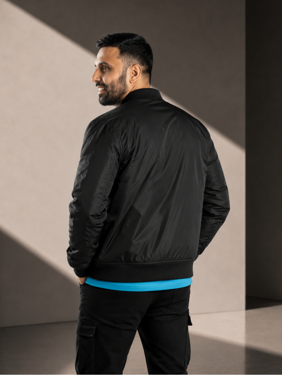 Men's College Bomber Jacket - Black - Black Logo