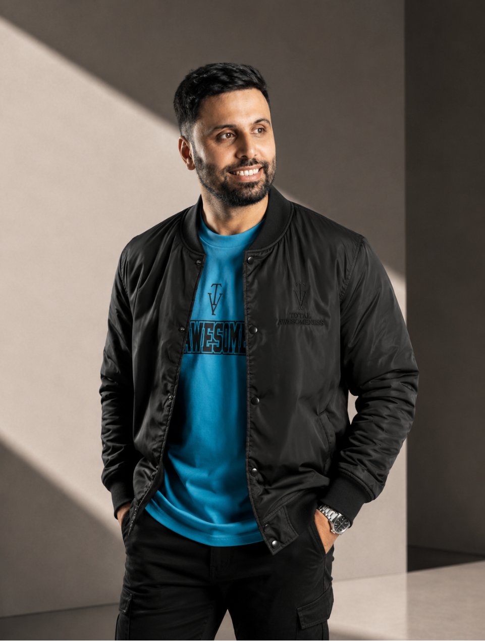 Men's College Bomber Jacket - Black - Black Logo