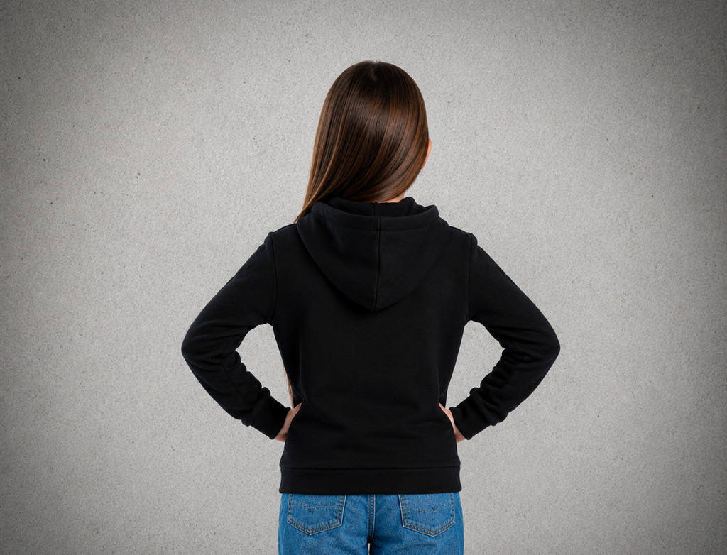 Youth Hoodie – Black - Black Logo & Words & Outline