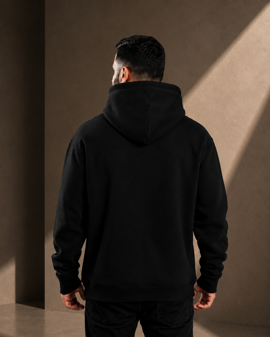Men’s Heavy Hoodie – Black with Black Logo Printed