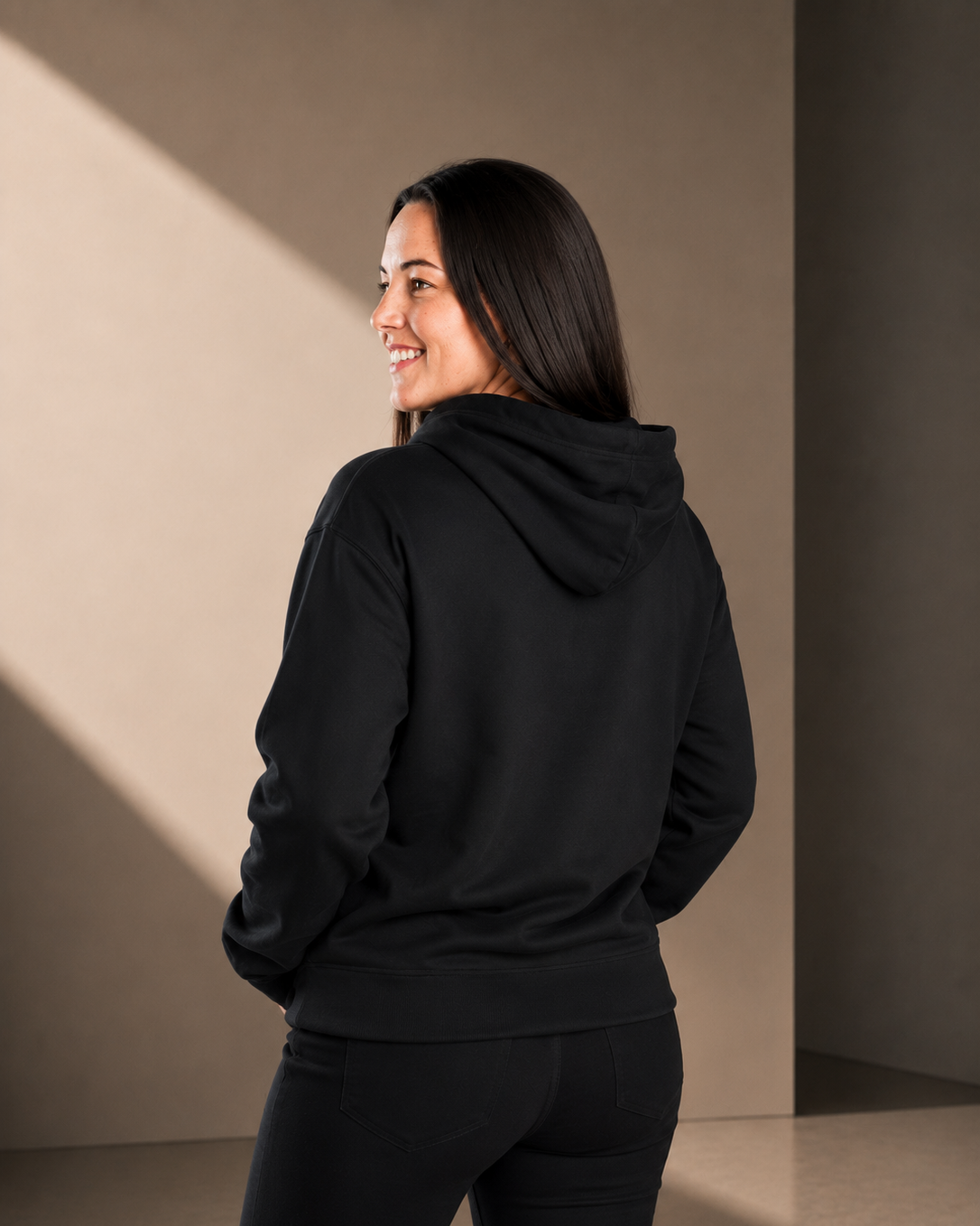 Women's Relaxed Hoodie Black - Black Logo - Printed