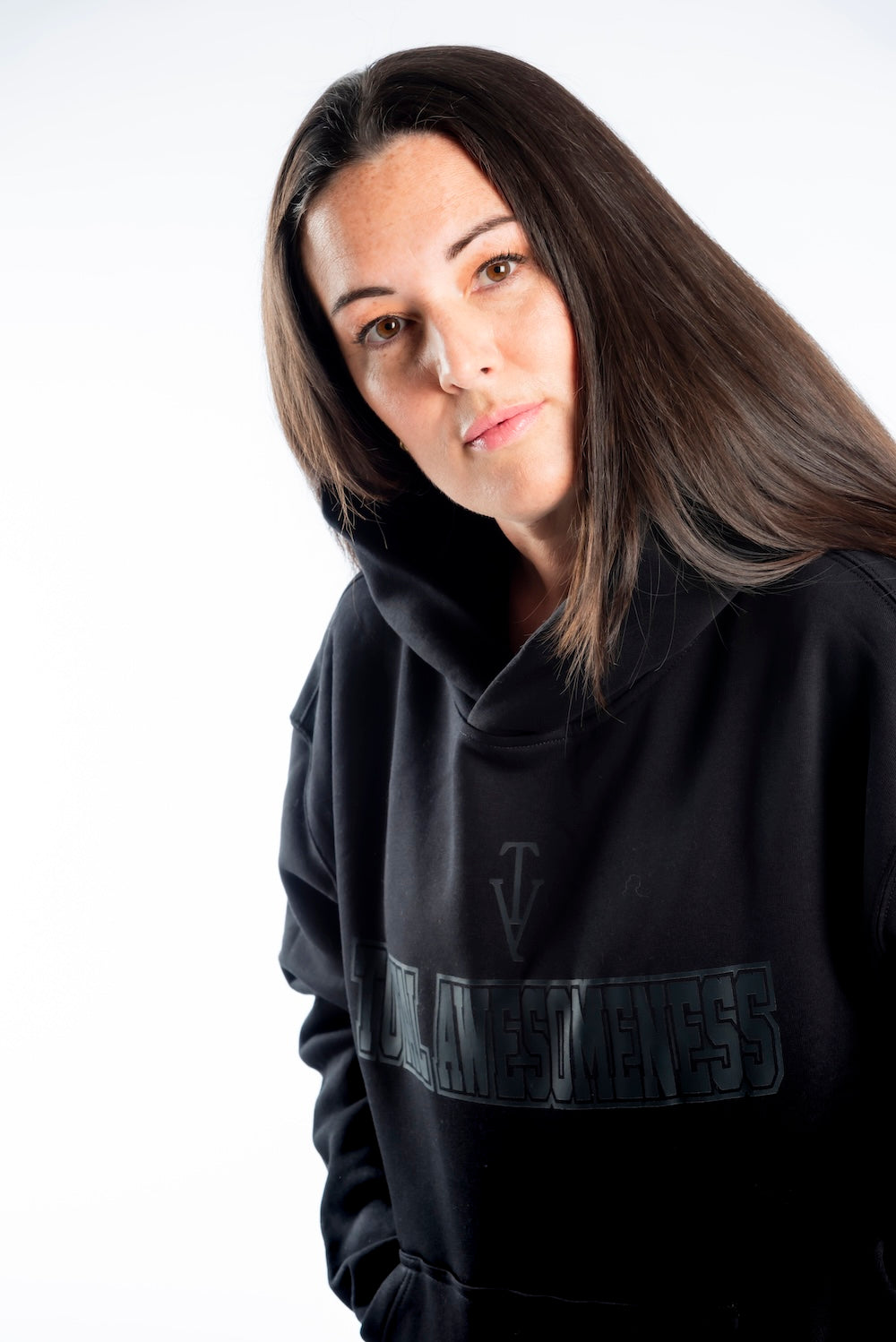 Women's Relaxed Hoodie Black - Black Logo - Printed