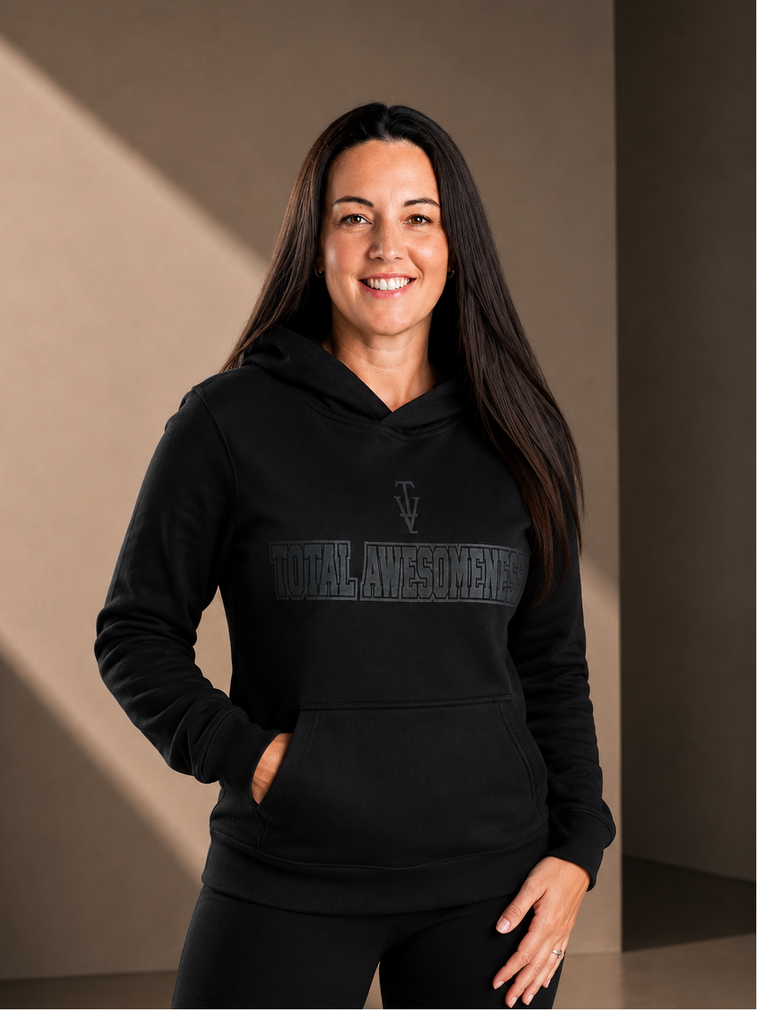 Women's Relaxed Hoodie Black - Black Logo - Printed