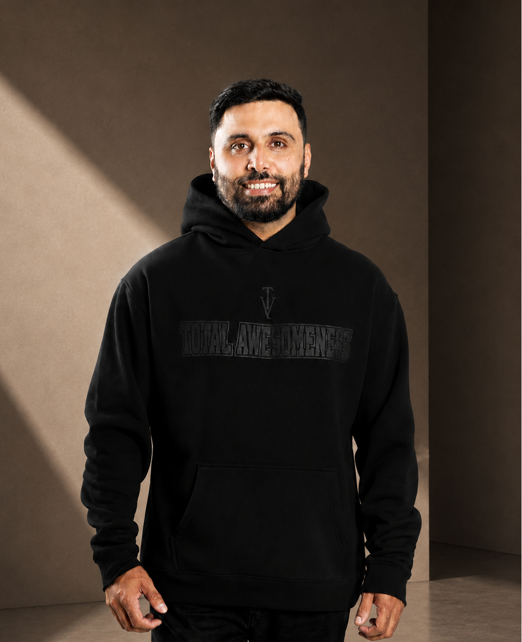 Men’s Heavy Hoodie – Black with Black Logo Printed