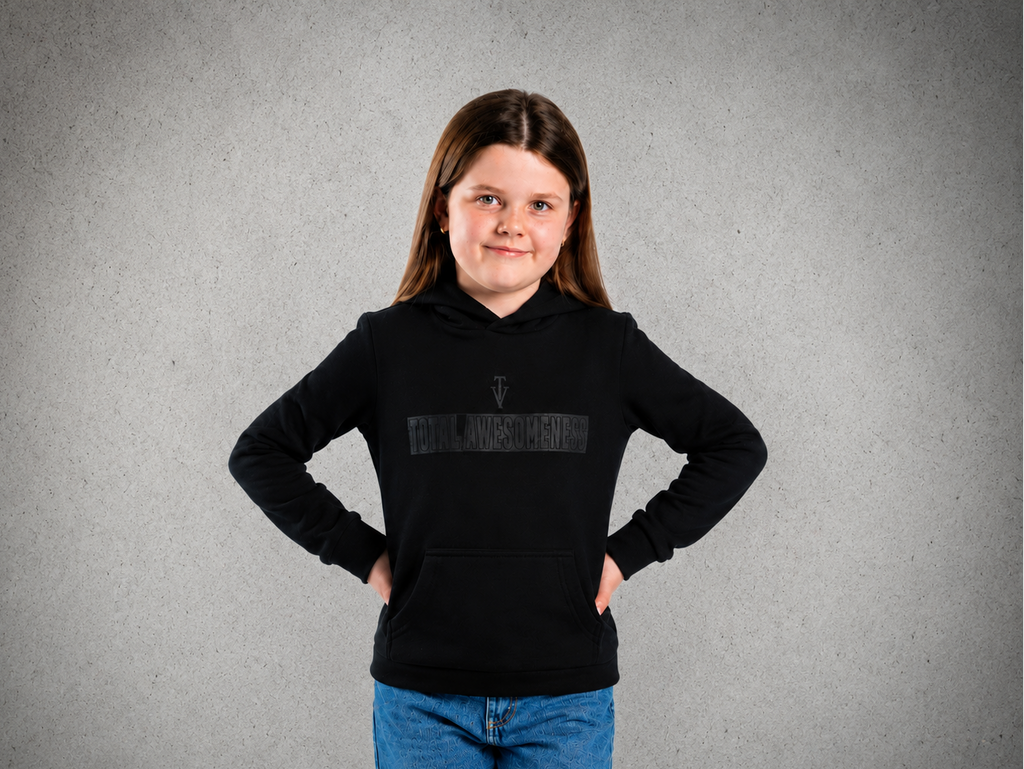 Youth Hoodie – Black - Black Logo & Words & Outline