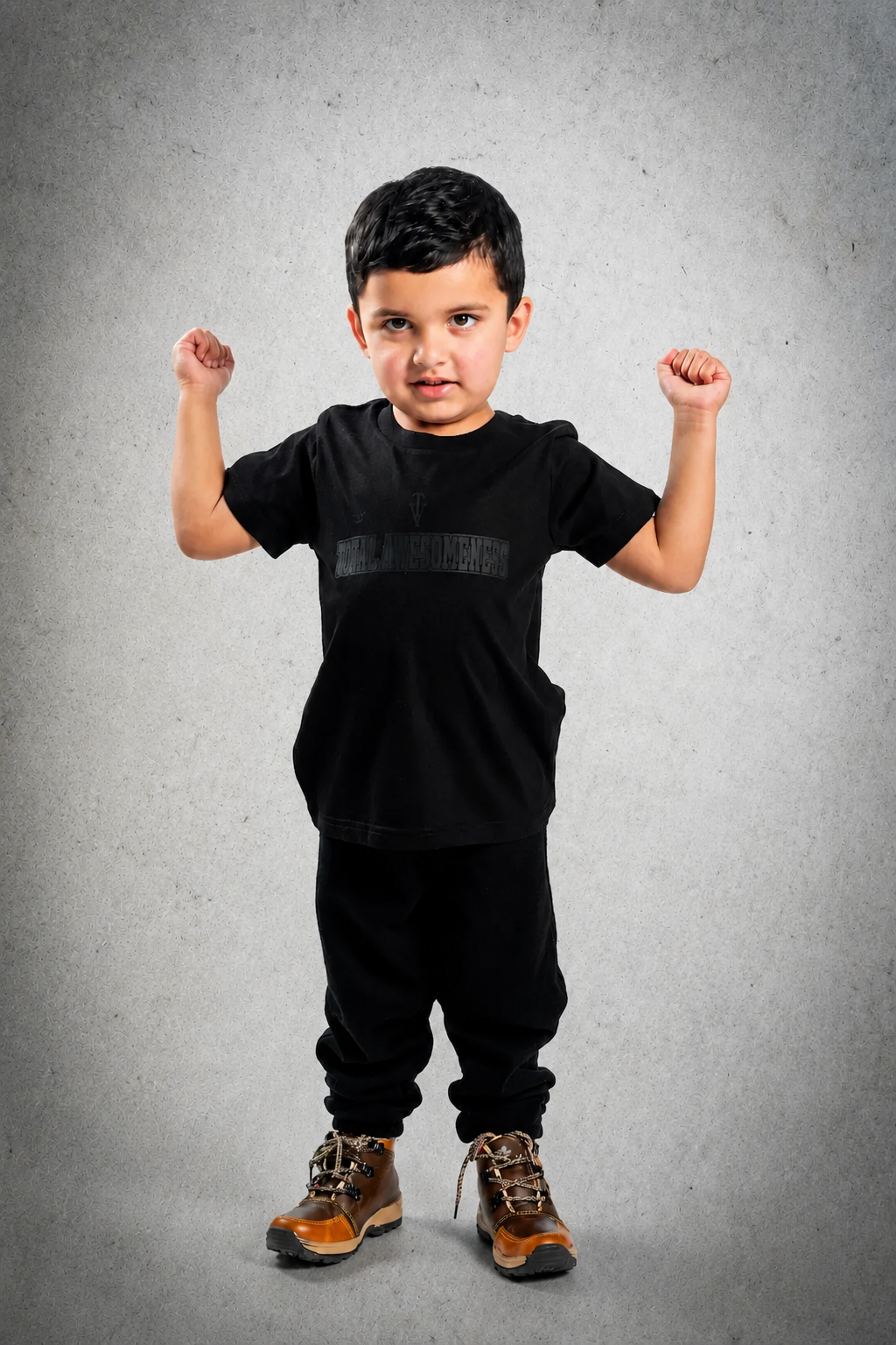 Kid's Short Sleeve Black T-Shirt with Black Logo