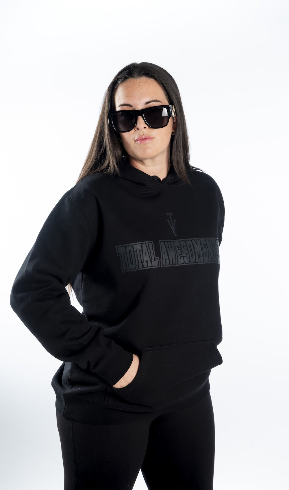 Women’s Stencil Hoodie – Black - Black Logo - Printed