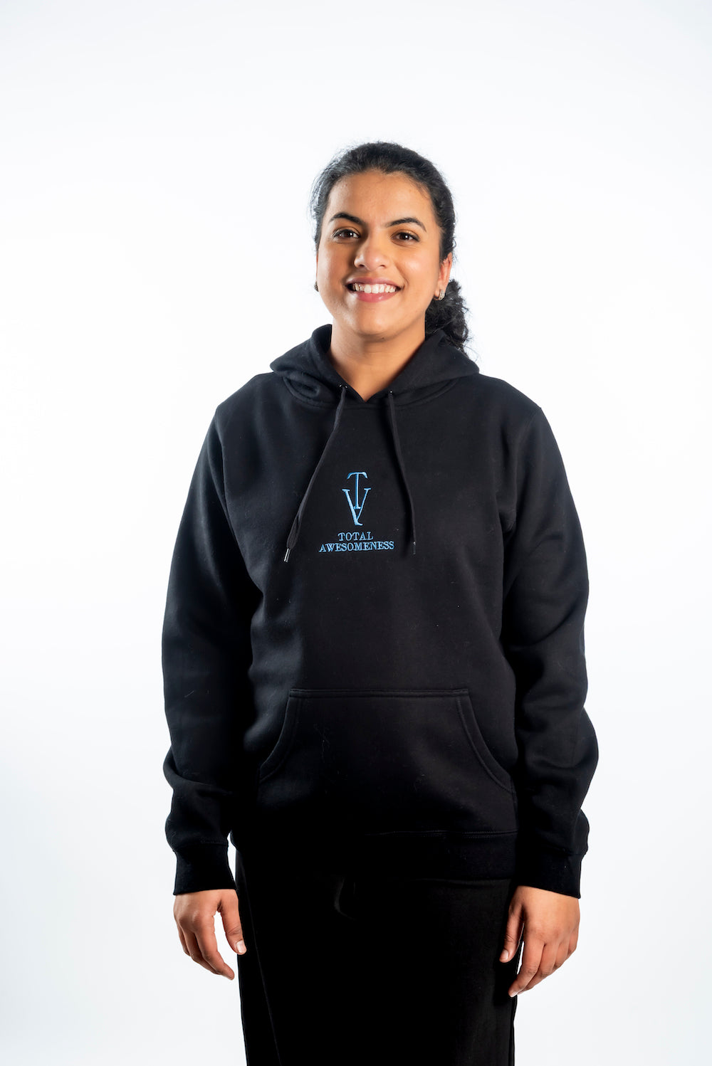 Women’s Classic Stencil Hoodie – Black - Blue Embroidered Logo