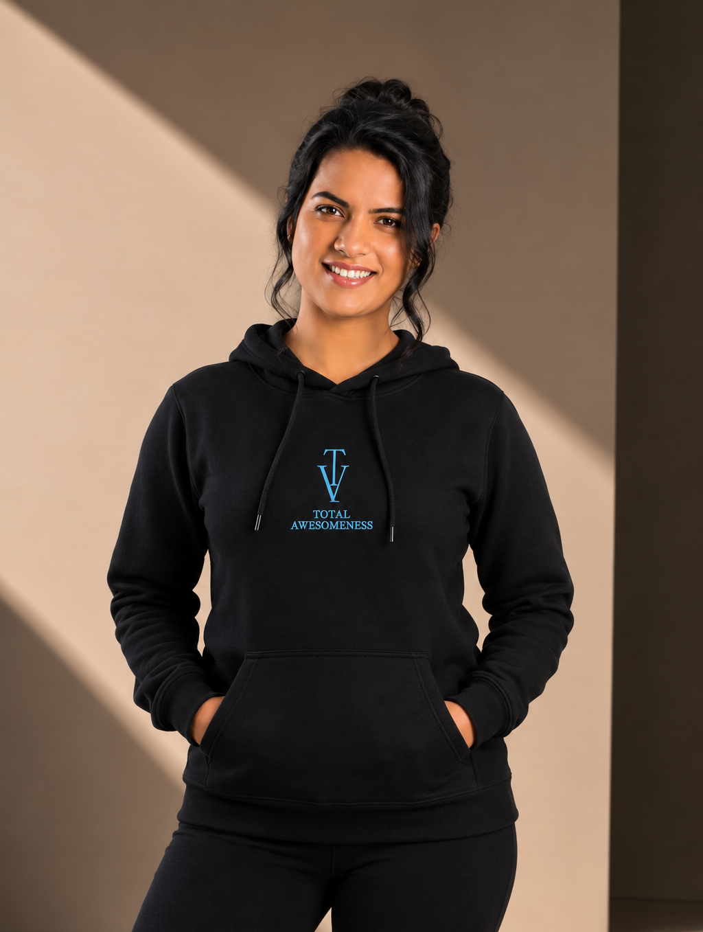 Women’s Classic Hoodie – Black - Blue Embroidered Logo