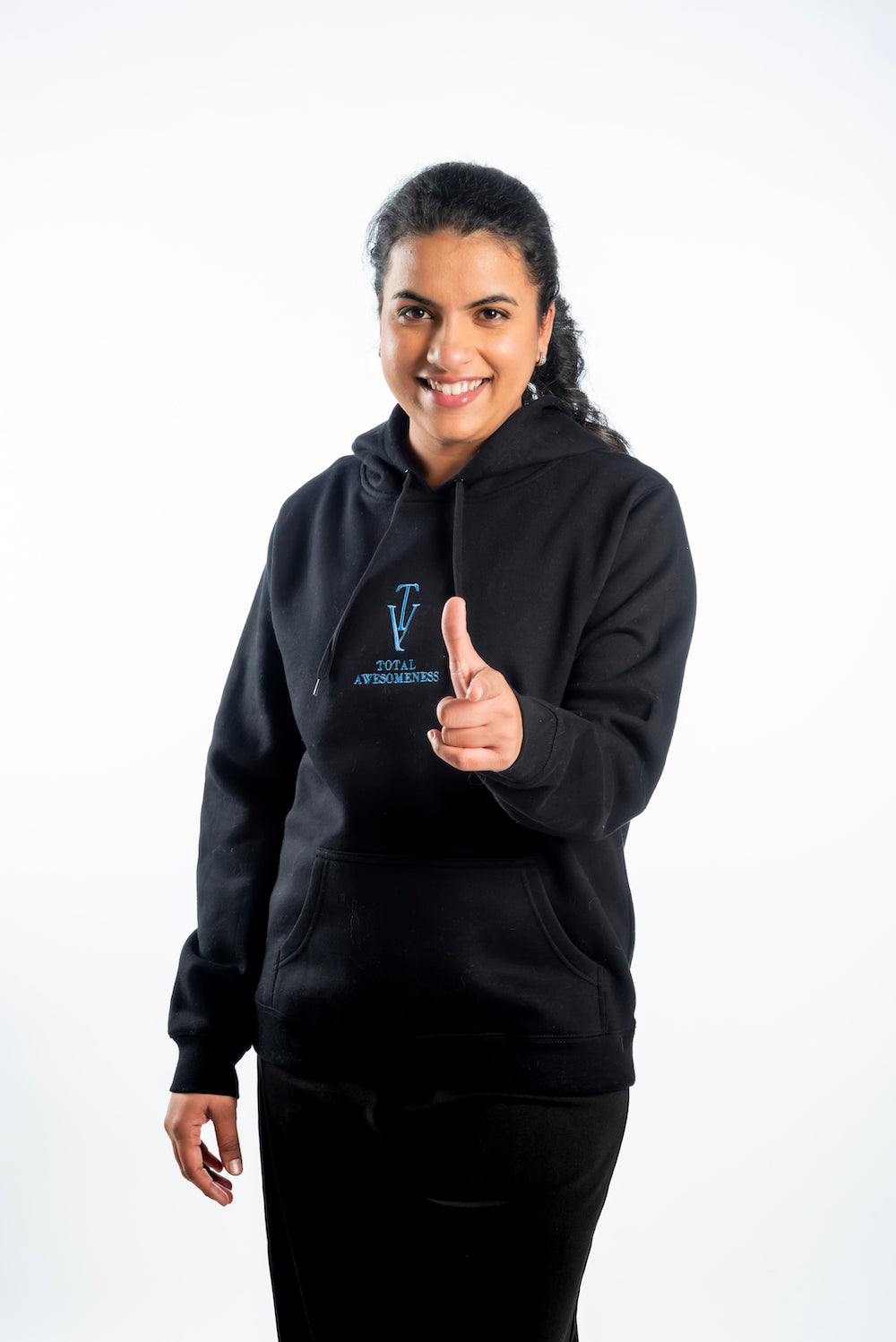 Women’s Classic Stencil Hoodie – Black - Blue Embroidered Logo