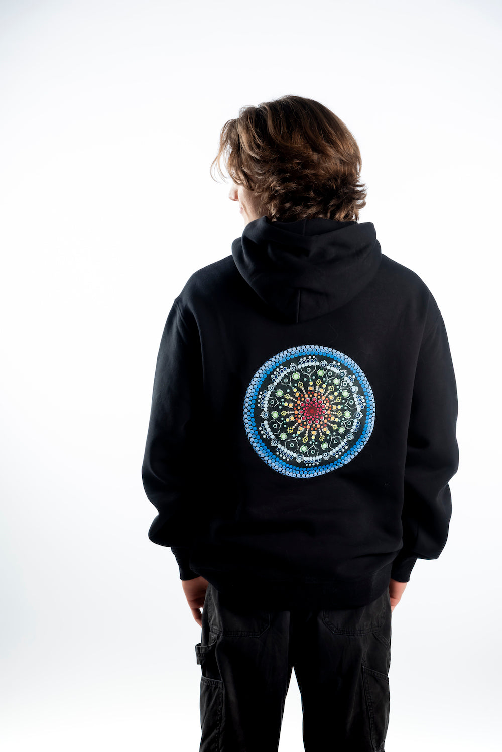 Men's Relaxed Hoodie — Black - Blue Logo embroidered and Picture on Back