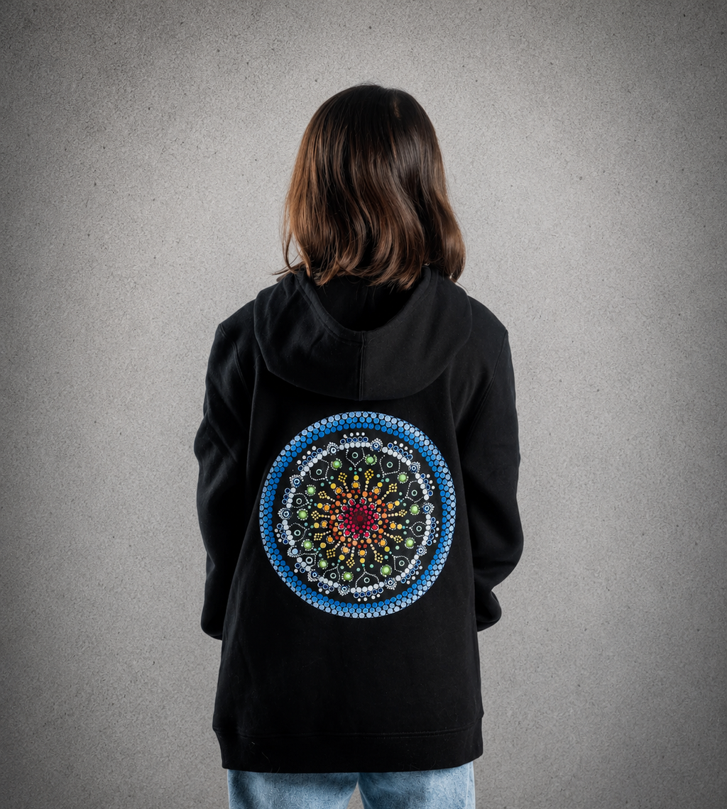 Youth Hoodie – Black - Blue Logo & Words & Outline & Back Picture