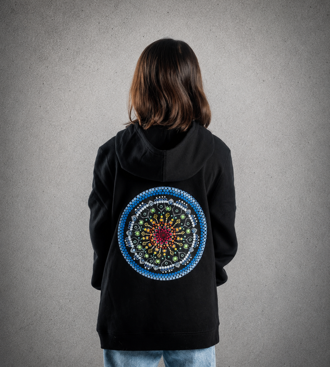Youth Hoodie – Black - Blue Logo & Words & Outline & Back Picture
