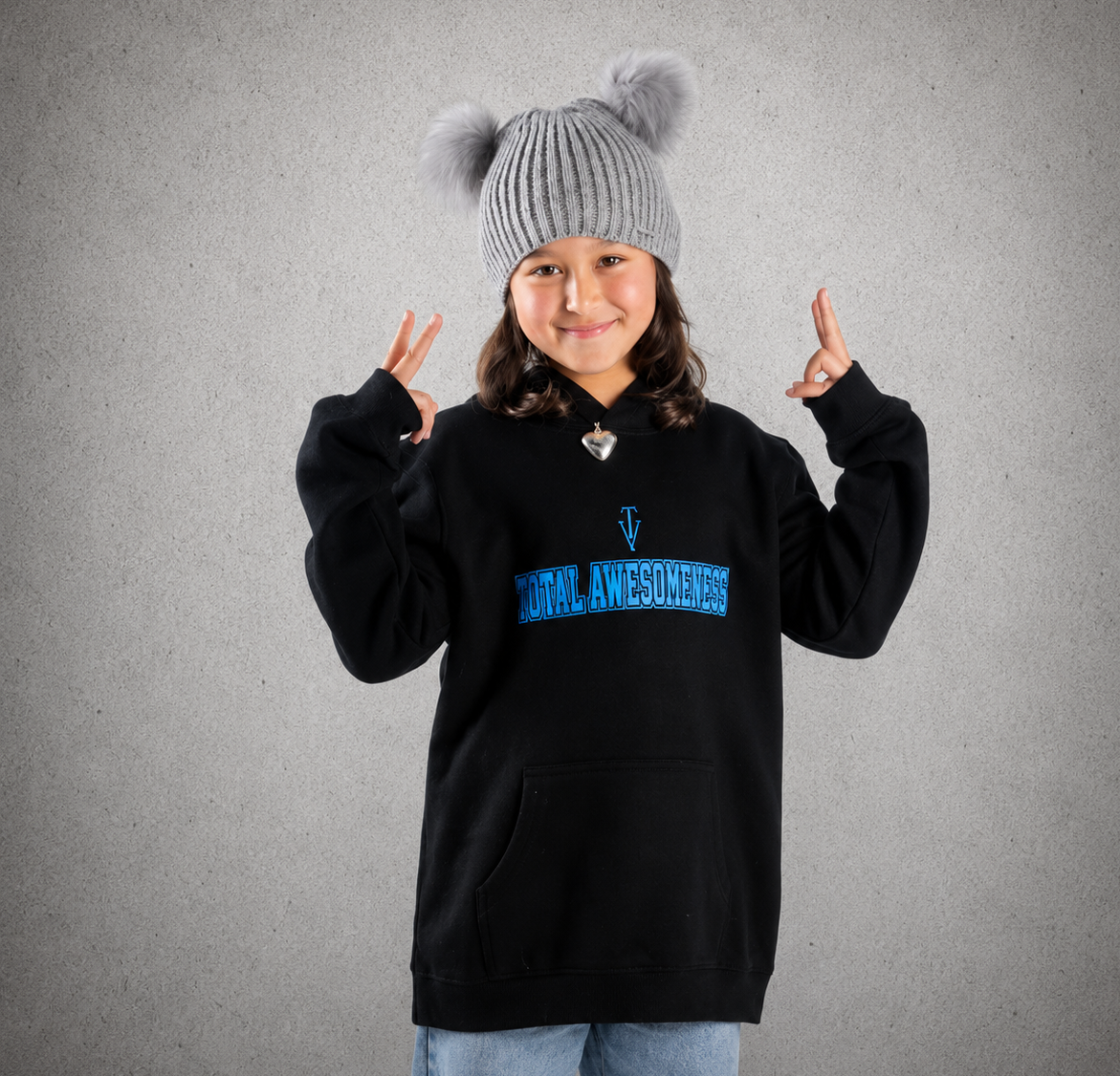 Youth Hoodie – Black - Blue Logo & Words & Outline & Back Picture