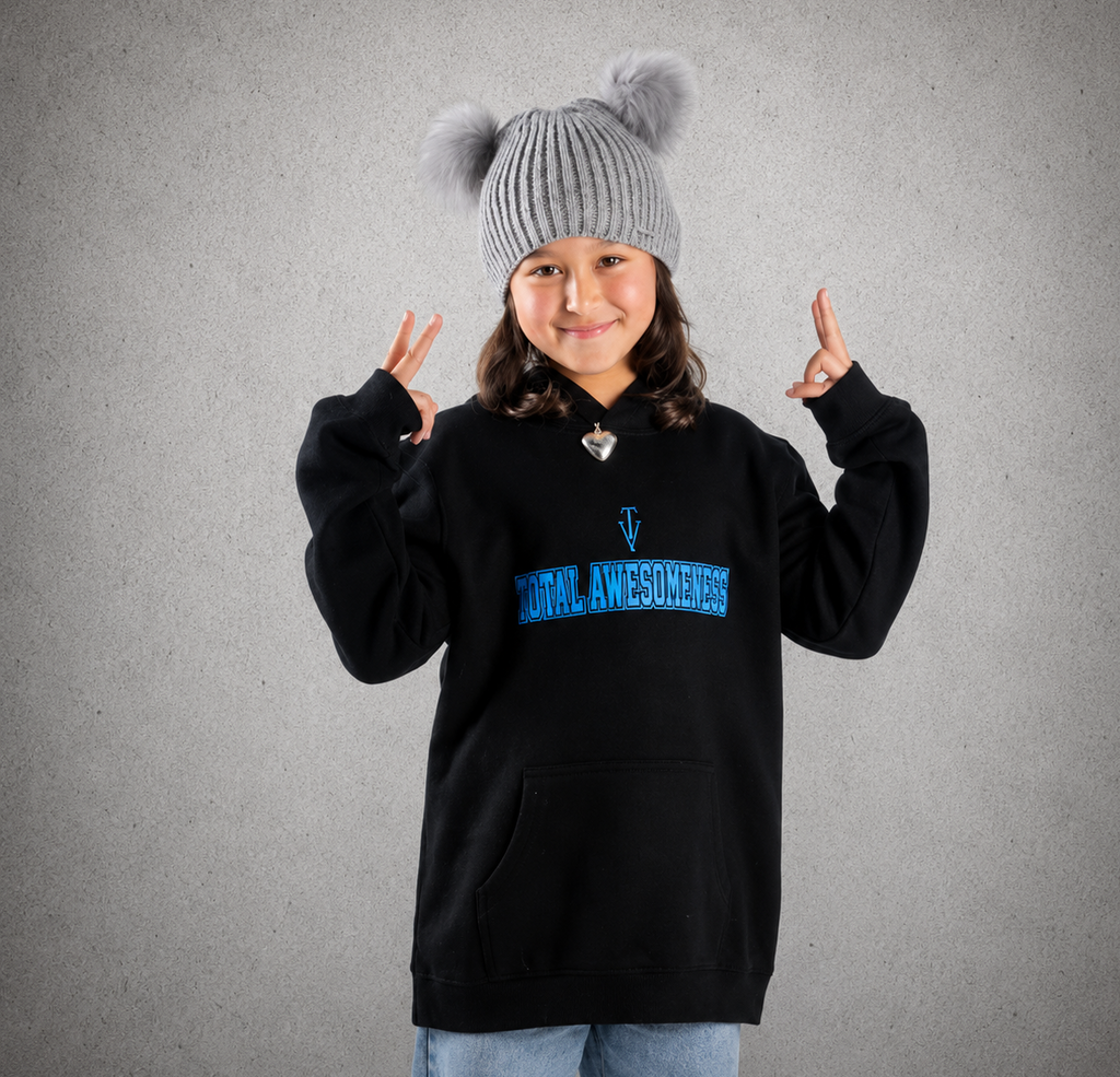 Youth Hoodie – Black - Blue Logo & Words & Outline & Back Picture